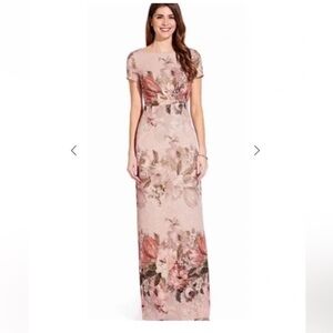 NWT Adrianna Papell Floral Border Print Bateau Neck Column Evening Gown Size 0